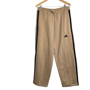 Adidas Men’s Essentials 3-Stripes Fleece Wide Leg Pants Brown Sz L